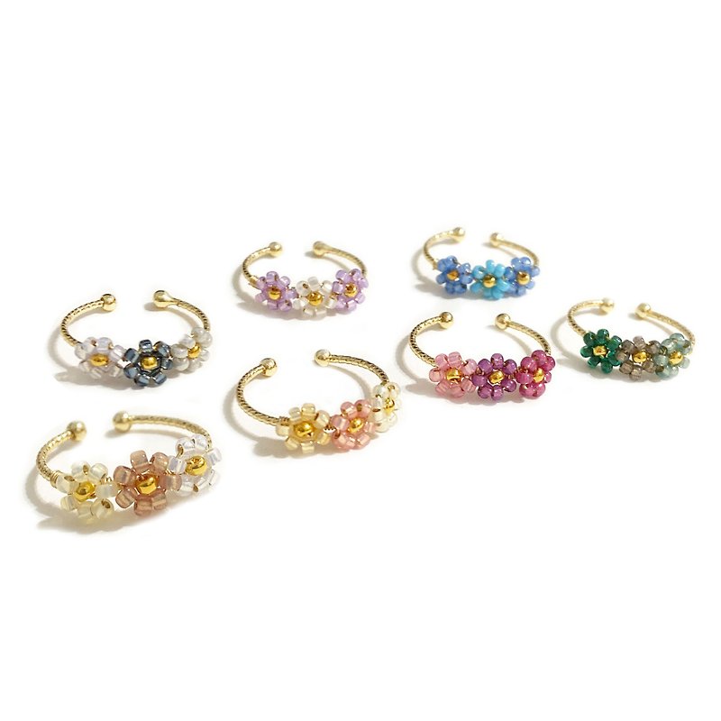 Hand-woven Japanese beaded flower ring (adjustable ring circumference) 8 colors - General Rings - Other Metals Multicolor