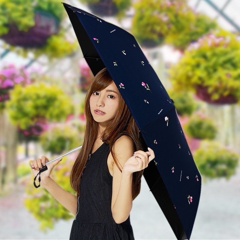 【TDN】鈴蘭花UL超輕易開收降溫三折傘黑膠晴雨傘B7617A - 雨傘/雨衣 - 防水材質 藍色