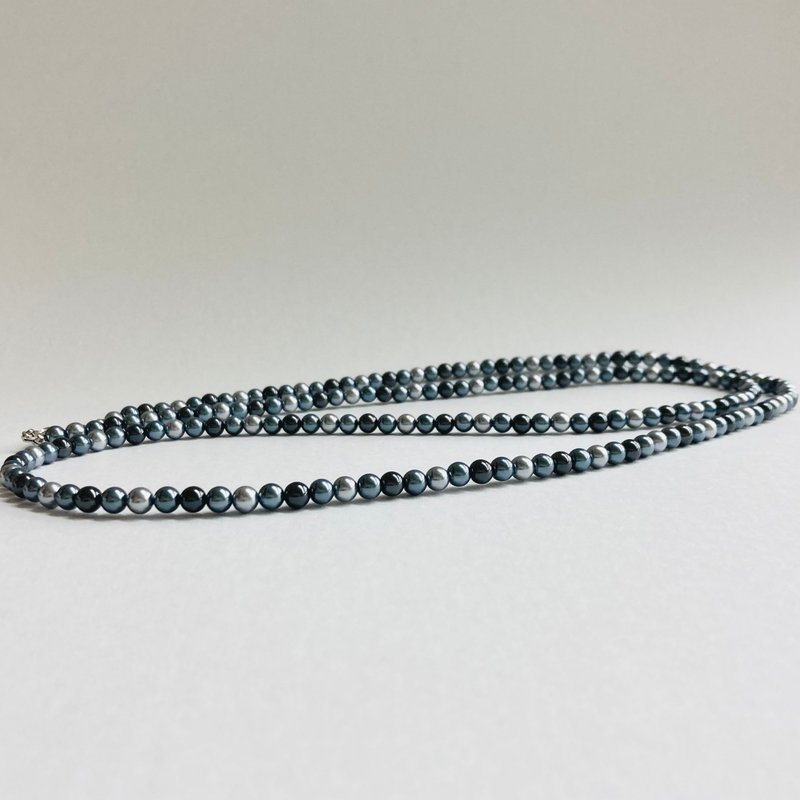 Glass pearl mix color 2-way long necklace/5mm approx. 100cm/gray mix/R/made in Japan - Necklaces - Glass Gray