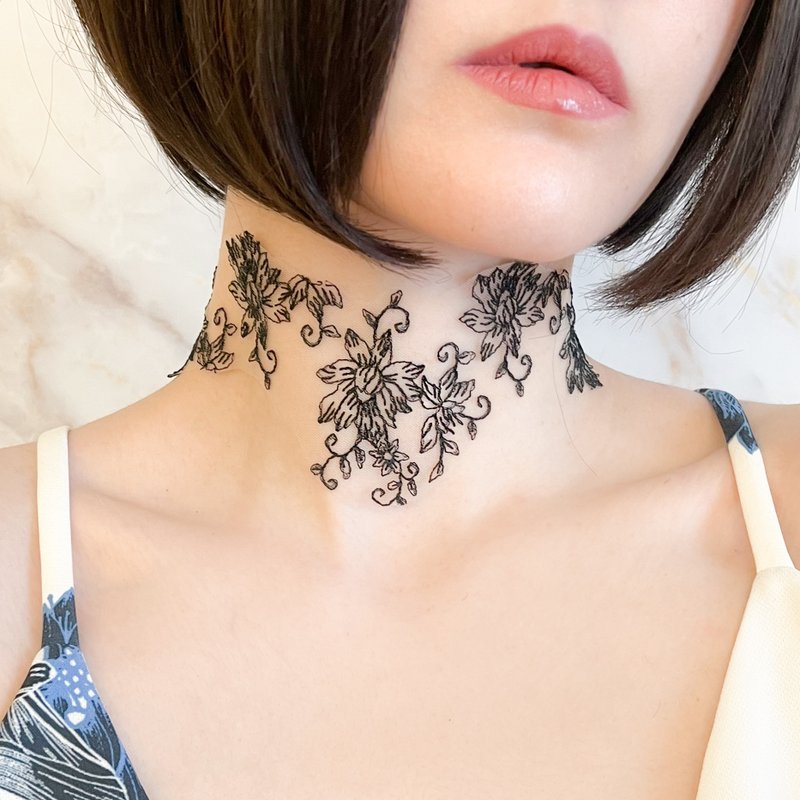 Rain / Black tattoo lace choker SV543 - สร้อยติดคอ - วัสดุอื่นๆ สีดำ