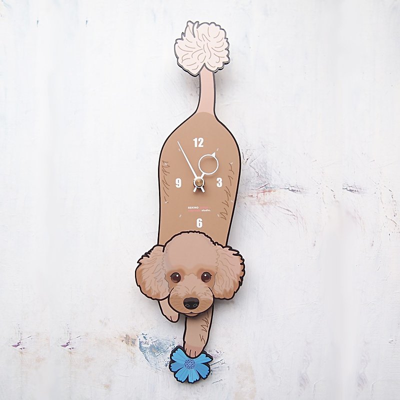 D-117 Poodle(brown) - Pet's pendulum clock - นาฬิกา - ไม้ 