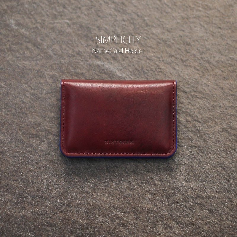[SIMPLICITY] ZiBAG-027 / NameCard Holder / minimalist business card holder / burgundy (clouds brushed) │Burgundy (oil side: blue) - Card Holders & Cases - Genuine Leather 
