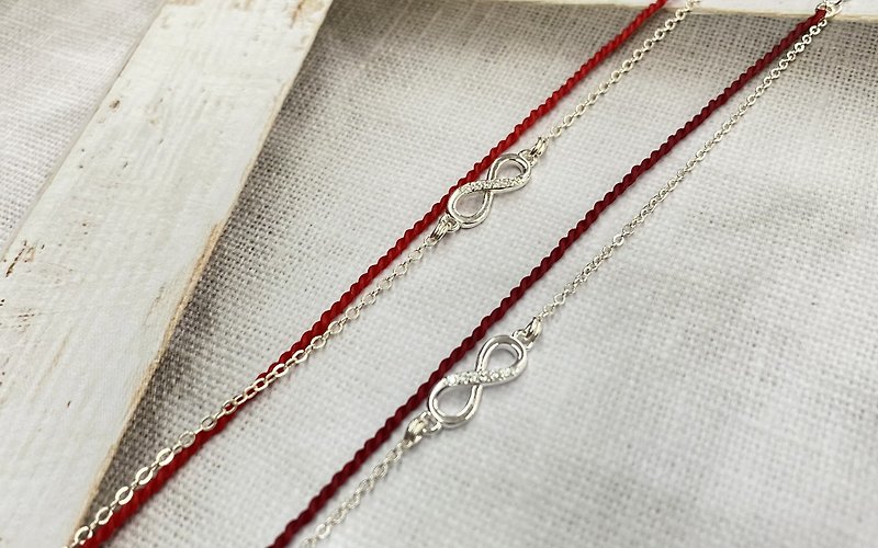 Sterling Silver Unlimited Imagination Lucky Red String Silk Wax Thread Sterling Silver Bracelet - สร้อยข้อมือ - เงินแท้ 