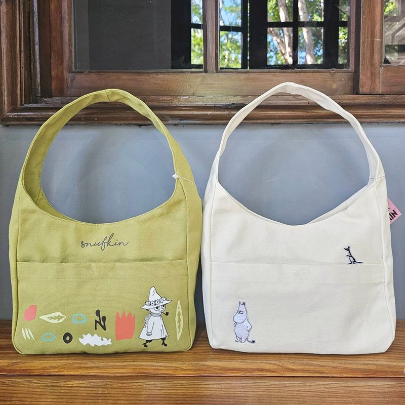 MOOMIN authorized | Shoulder armpit bag (green/white) - กระเป๋าแมสเซนเจอร์ - ผ้าฝ้าย/ผ้าลินิน 