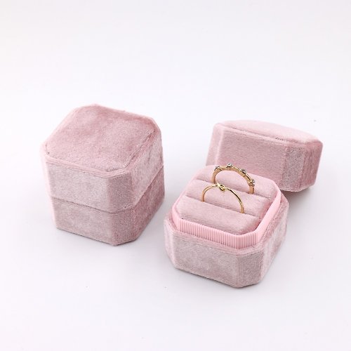 AndyBella Jewelry 精緻八角形對戒盒 香檳粉 對戒盒 婚戒盒 戒指盒