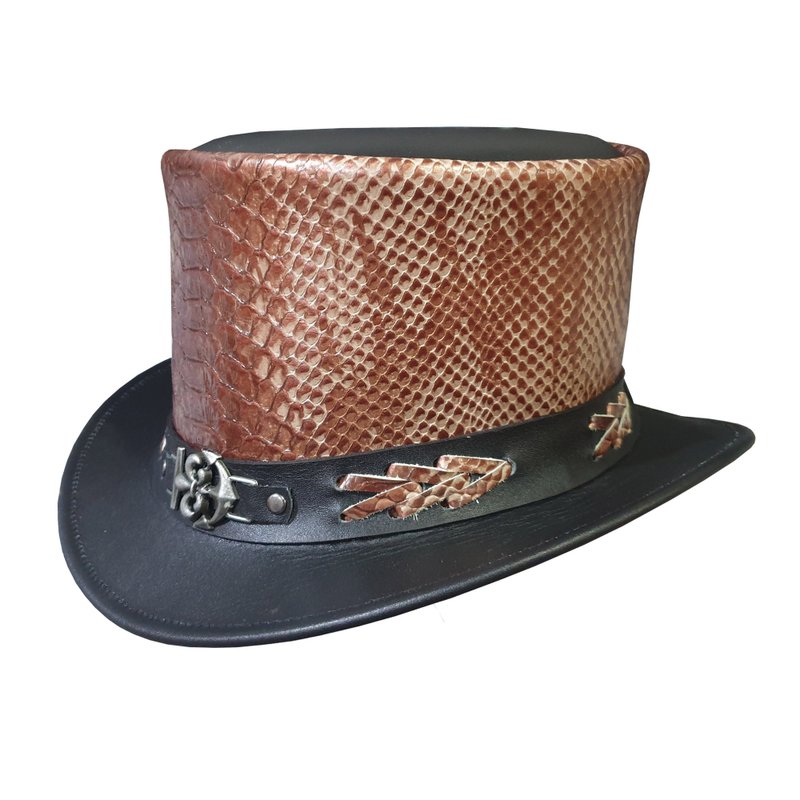 Voodoo Hatter Snake Embossed Leather Top Hat - 帽子 - 真皮 黑色