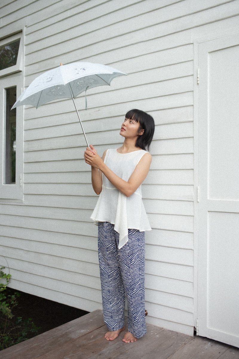 Mulmul navy pine wide pants - Unisex Pants - Cotton & Hemp Blue