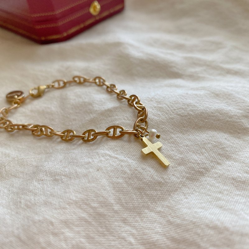 Old dreams - brass cross bracelet - Bracelets - Gemstone Multicolor