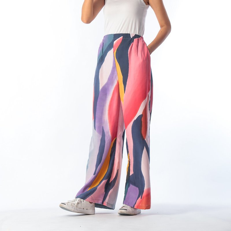 Long Pant Cotton Rayon Hand Paint Free Size For Summer Beach Vacation - Women's Pants - Cotton & Hemp Purple