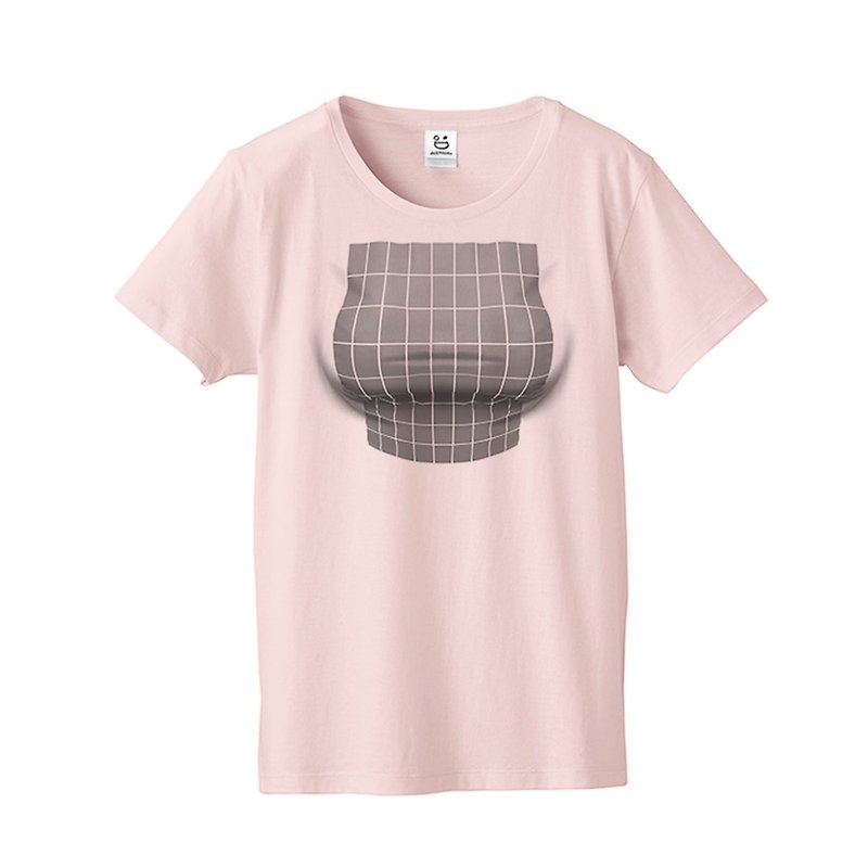 Mousou Mapping T-shirt/ Illusion grid/ PINK/ WM size - Women's T-Shirts - Cotton & Hemp Pink