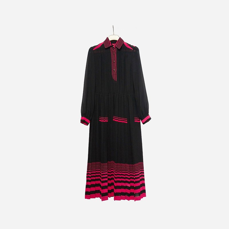Dislocation vintage / black peach color striped dress no.1177 vintage - One Piece Dresses - Polyester Black