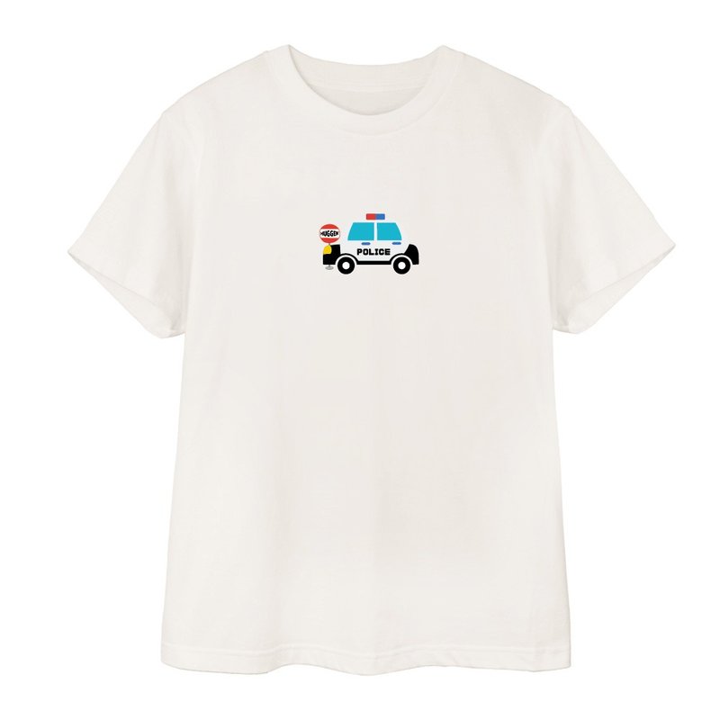 HUGGER 大人棉柔短袖T-shirt 小汽車 警車 /可搭配親子裝 - 男/女童裝 - 棉．麻 白色