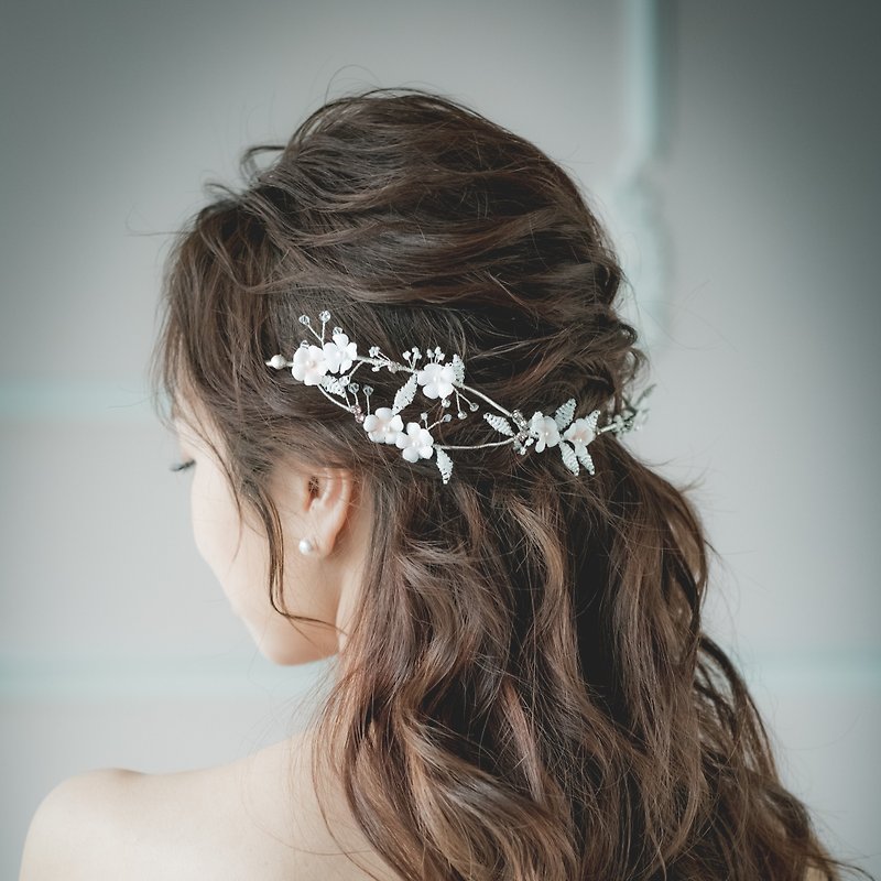 Cloris in Feathery Leave Tiara / bridal headwear / hand-made accessories / bridal accessories - Hair Accessories - Silk Pink