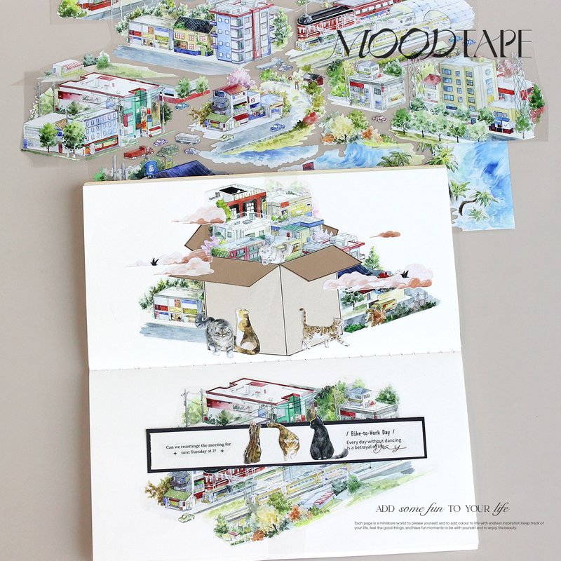 城市小景   街角造景手帳  PET 和紙膠帶  10米卷 - 紙膠帶/和紙/PET - 其他材質 多色
