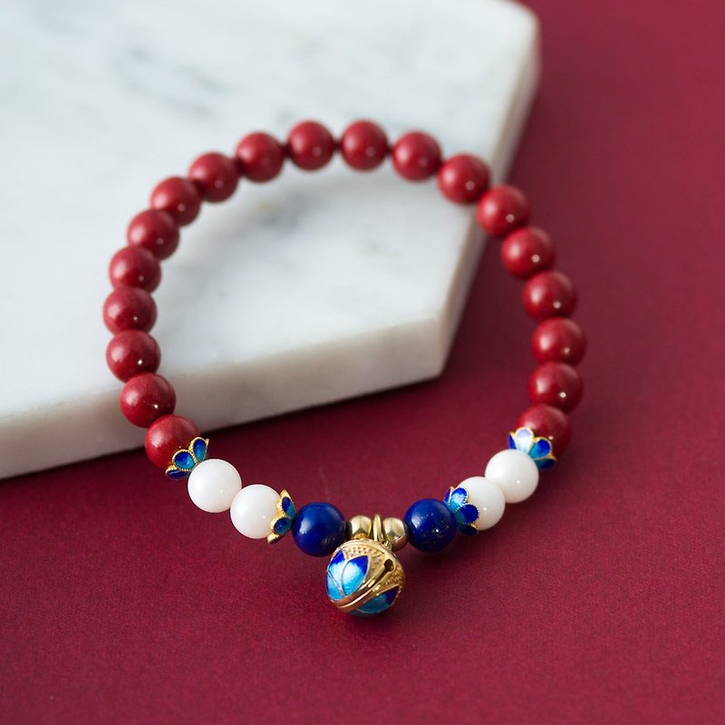 Cinnabar, Tridacna, 925 Sterling Silver Enamel Beads Bracelet - Bracelets - Gemstone Red