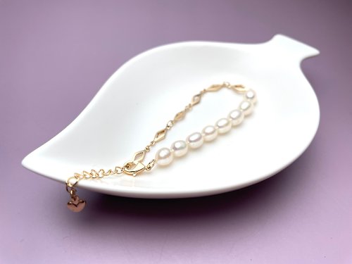 Athena珍珠設計 AB鏈 天然淡水珍珠 白色米珠 手鏈