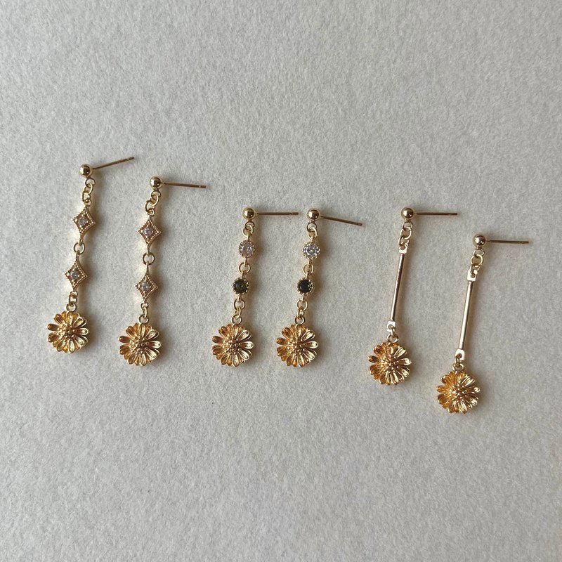 14K Gold-filled Daisy Earrings and Clip-On 14KGF - ต่างหู - โลหะ สีทอง