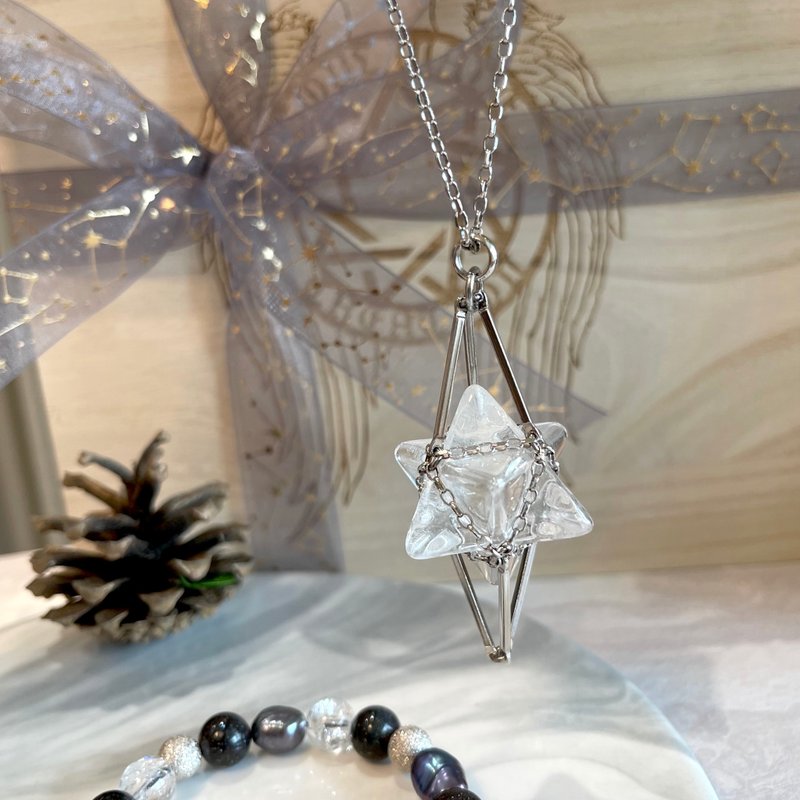 【Merkaba】梅爾卡巴項鍊/ 白水晶/ 純銀/皮繩頸鏈 水晶頸鏈 - 項鍊 - 水晶 白色