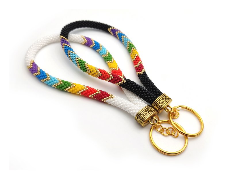DIY kit, rainbow wristlet keychain, Bead crochet kit key wrist strap - งานโลหะ/เครื่องประดับ - แก้ว หลากหลายสี