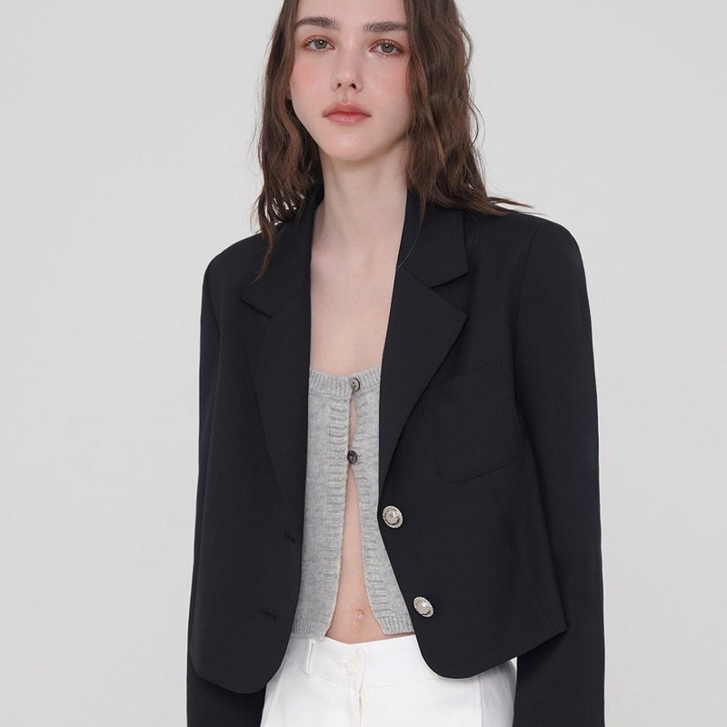 Korea sisterhood, Single Button Jacket - Dark Navy - 女大衣/外套 - 聚酯纖維 藍色