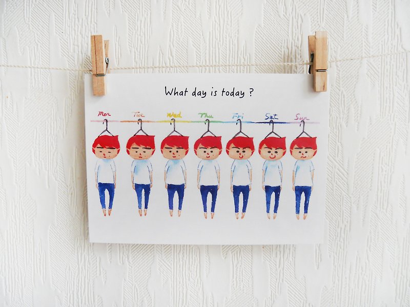 what day is today? Postcard - การ์ด/โปสการ์ด - กระดาษ สีแดง