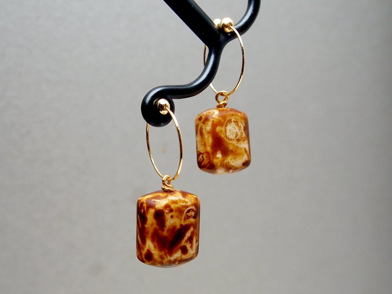 #GE0317 Murano Glass Beads Earring - Earrings & Clip-ons - Glass Brown