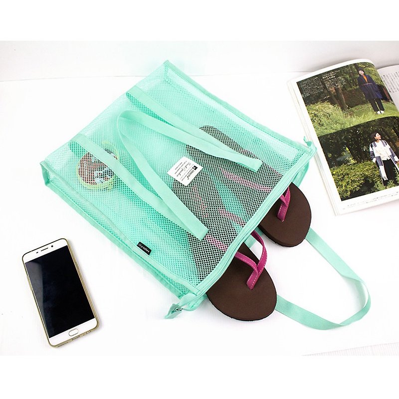 Qing travel portable storage net bag (M) / storage bag / sorting bag / tote bag / side bag - Unicite - Toiletry Bags & Pouches - Waterproof Material Green