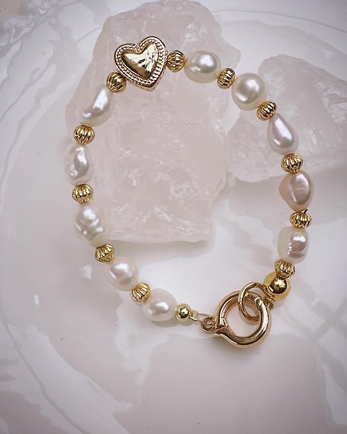 C&W C&W 天然淡水強光大顆粒珍珠14k包金手環手鍊