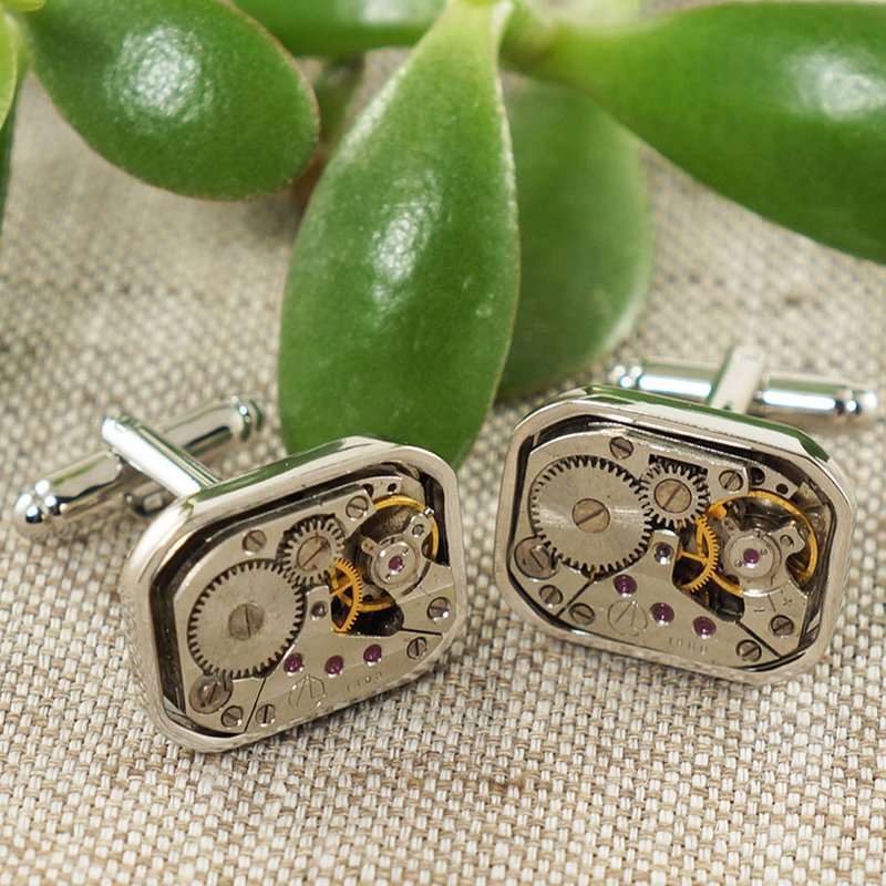 Steampunk Cuff Links Gears Watch Parts Silver Man Unisex Cufflinks Accessories - 袖口鈕 - 其他金屬 銀色