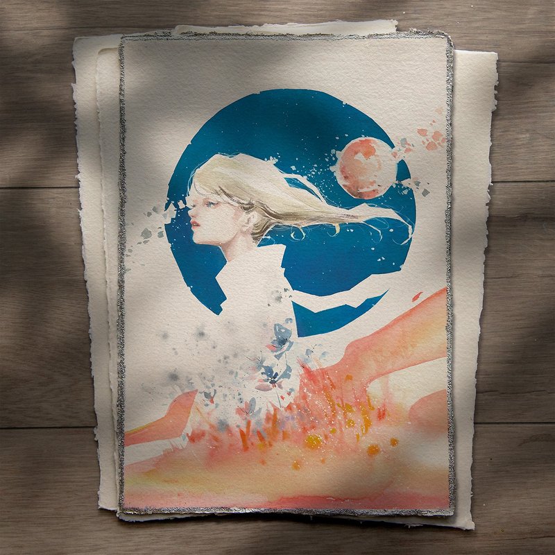 手工精飾藝術微噴 -【藍月與火星融會之時】 - 海報/掛畫/掛布 - 紙 