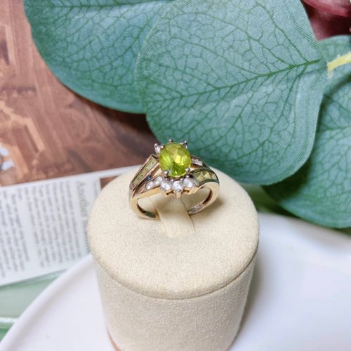 挪亞方舟古董飾品 Vintage Jewelry 【西洋古董飾品】10.5 極稀有純銀手工橄欖石天然石 收藏極戒指