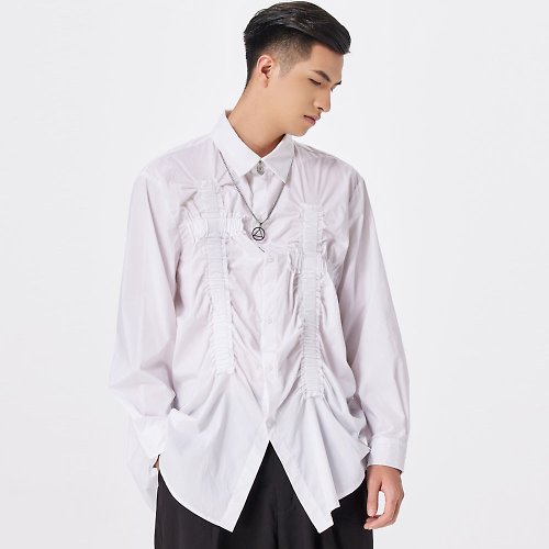PINLI品立 【双 11 限定】PINLI純色抽褶設計休閒長袖襯衫