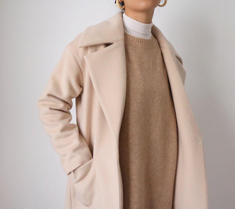 Mayfair Coat -cashmere wool lapel classic coat off-white - เสื้อแจ็คเก็ต - ขนแกะ 