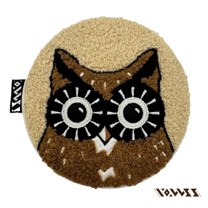 [Forest Animal Series] Owl Embroidered Coaster - Coasters - Thread Brown