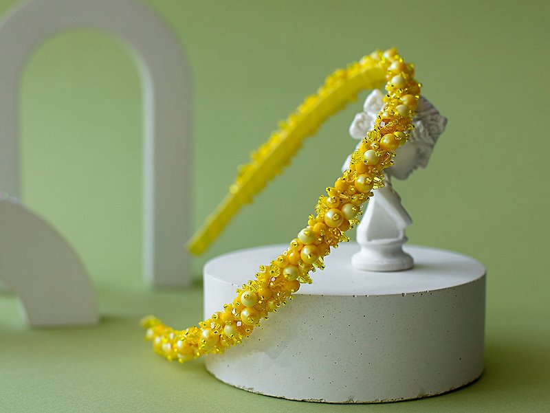narrow yellow headband, yellow headband, tiara headband, yellow crystal headband - 髮飾 - 玻璃 黃色