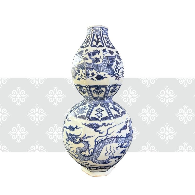 元 青花穿雲龍紋八角葫蘆瓶 - 花瓶/花器 - 瓷 白色