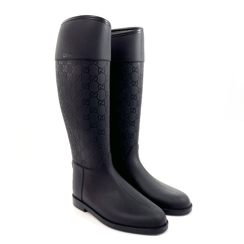 【日本直送 中古美品】グッチ GUCCI レインブーツ GG ロングブーツ 雨靴 ラバー ブラック サイズ 36 日本サイズ23cm - 女長靴/高筒靴 - 橡膠 黑色