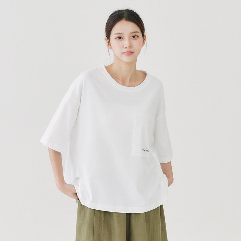 【Simply Yours】口袋刺繡棉T 白F - 女 T 恤 - 棉．麻 白色