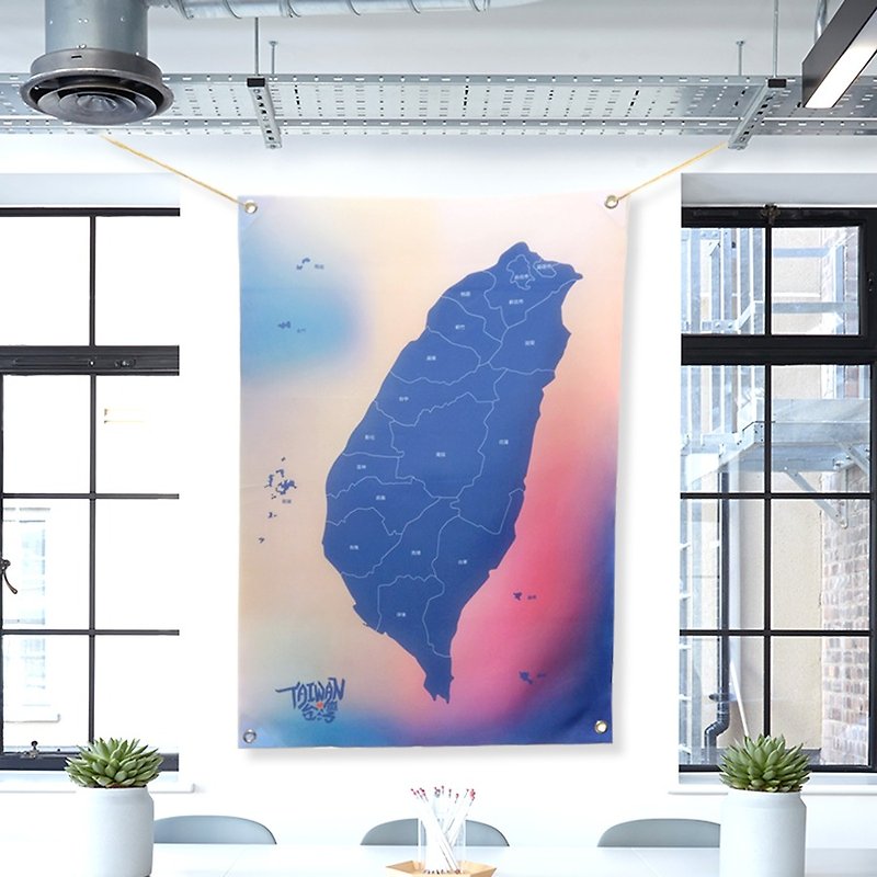 カスタマイズされた台湾地図吊り下げ布 - ポスター・絵 - その他の素材 ブルー