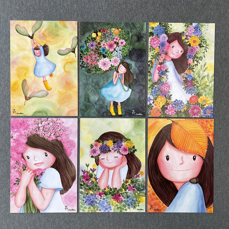 Qatar’s selected story postcard set-Embrace‧Springtime‧Flower Swing - Cards & Postcards - Paper Green