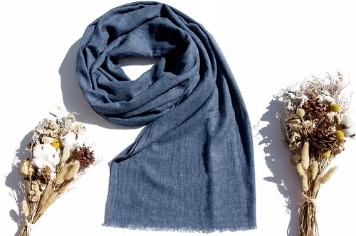 omhandmade 喀什米爾Cashmere/羊絨圍巾/純羊毛圍巾披巾/戒指絨披肩-藍色海洋