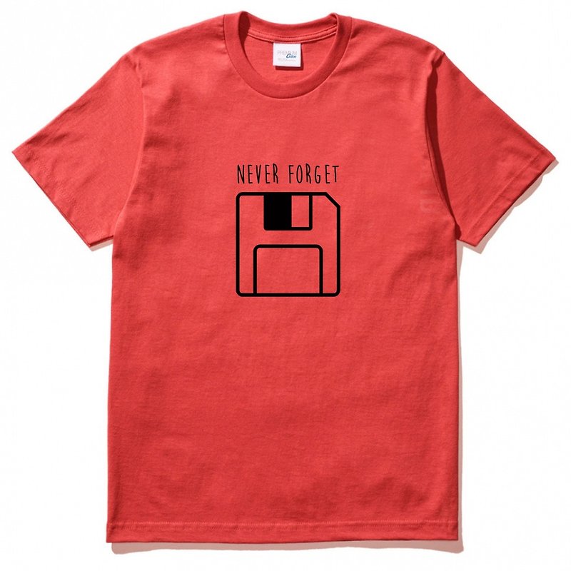 Never Forget Floppy 短袖T恤 紅色  設計 軟碟片磁片磁碟 70 80 復古 電腦 USB - T 恤 - 棉．麻 紅色