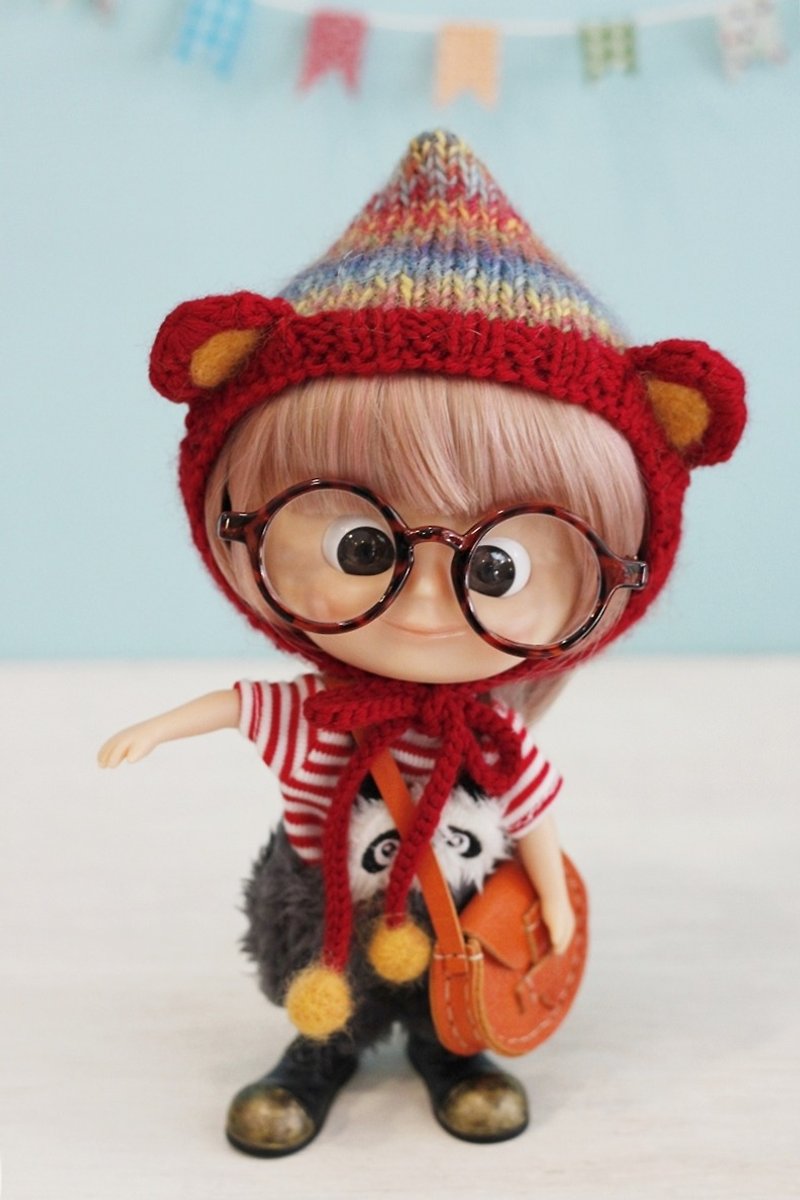 Girl with straight wig, Holala size hand-woven Merino wool segment dyed bear doll hat - หมวก - ขนแกะ หลากหลายสี
