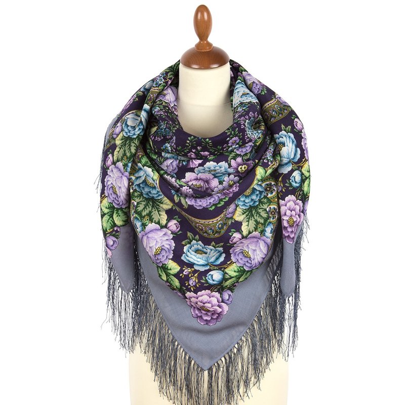 Pavlovo Posad Russian Shawl 100% Wool Scarf Wrap Silk Fringe 125x125 cm 2000-1 - 絲巾 - 羊毛 多色