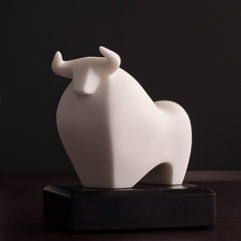[Zodiac] Quan Art Gallery Chuan_Growth Series-Achievement Ox-shaped Stone Sculpture-White - Items for Display - Stone White