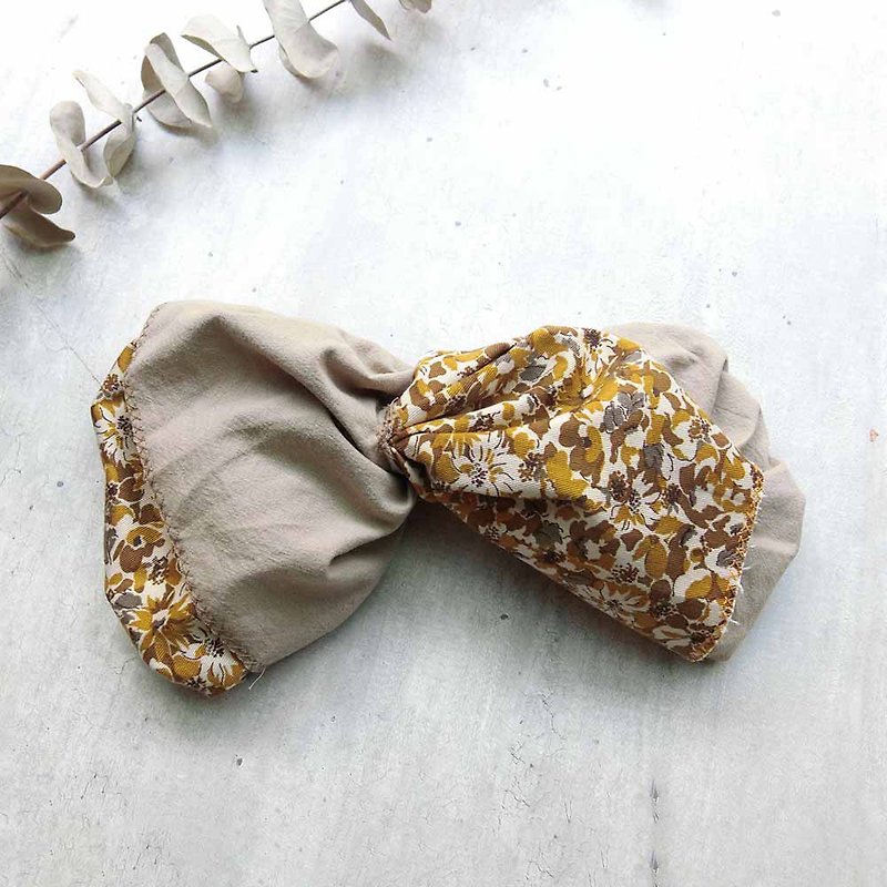 巨蝶髮帶(薑黃花撞色)-整條可拆開 - 髮帶/頭箍 - 棉．麻 黃色