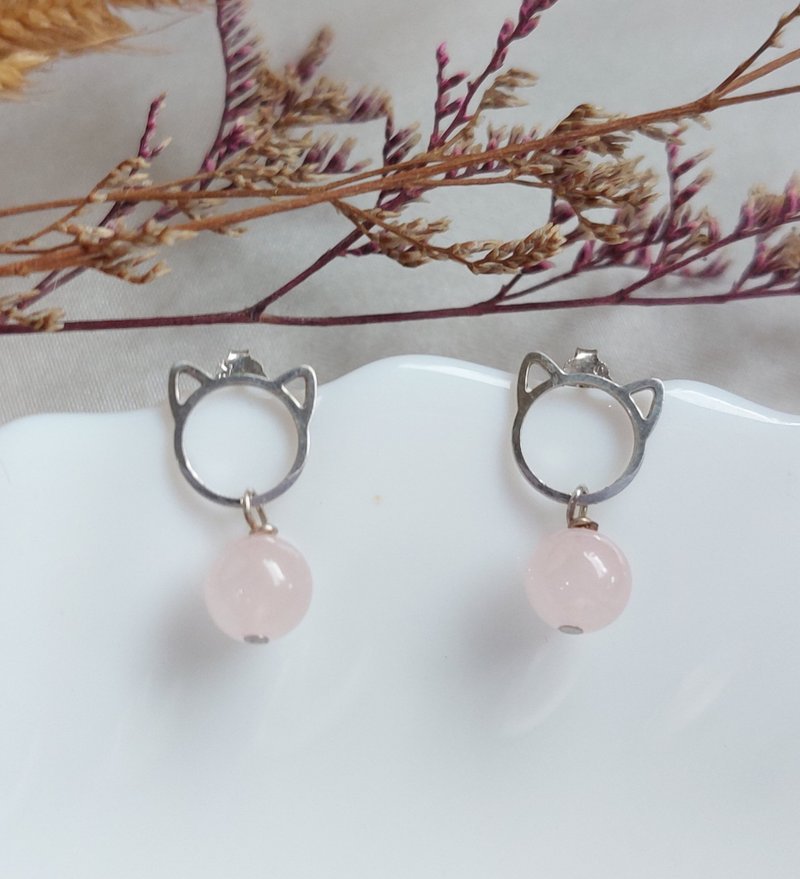 s925 sterling silver pink crystal earrings | handmade custom bracelet necklace earrings jewelry natural stone crystal - ต่างหู - คริสตัล 