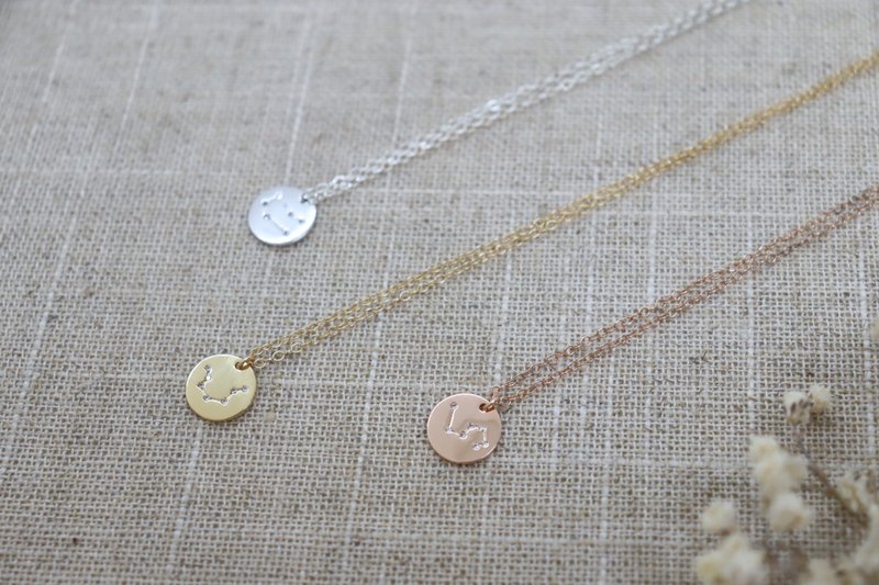 Constellation Disk Minimalist Necklaces, Delicate Zodiac Signs Necklace - สร้อยคอ - โรสโกลด์ 