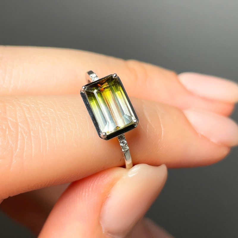 The Fusion - 天然開心果綠漸變雙色碧璽 (2.03ct) 18k白金鑽戒 - 戒指 - 貴金屬 銀色