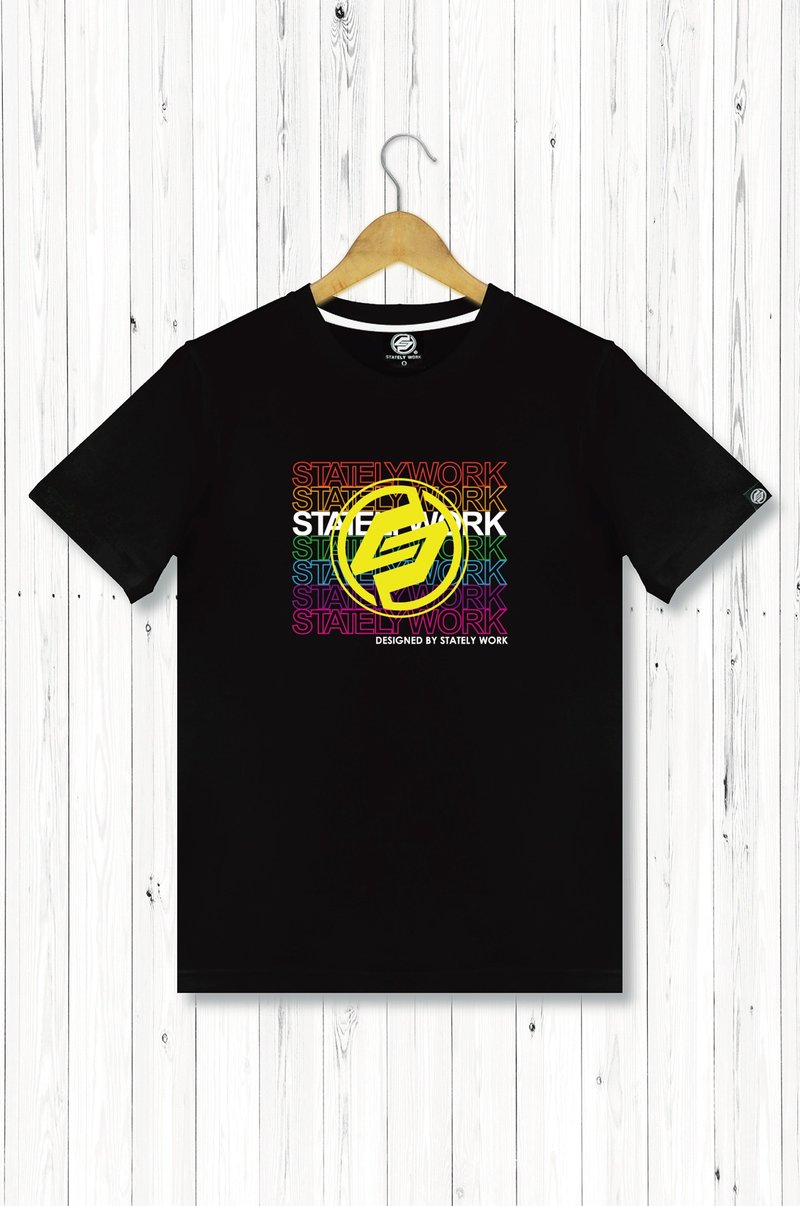 statelywork霓虹LOGO T-男T恤 - 男 T 恤 - 棉．麻 黑色